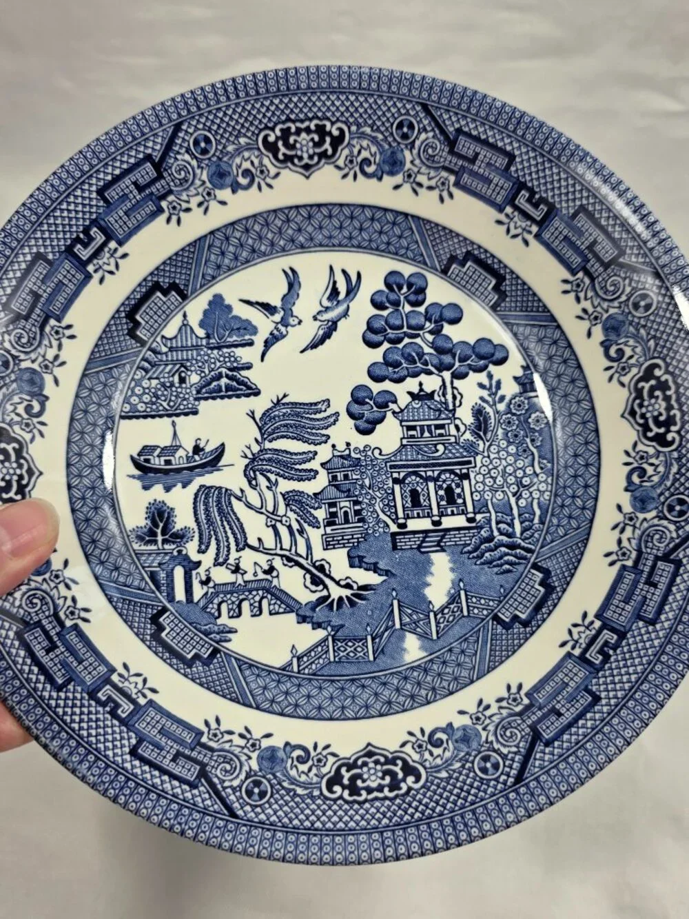 TWO Churchill Willow Blue Coupe Soup Bowls Georgian Shape Blue Willow England